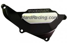 60-0403LCB Woodcraft Billet Alum. LEFT SIDE Stator Cover Protector - BLACK - '15-'19 Yamaha R3 (PROTECTOR ONLY)