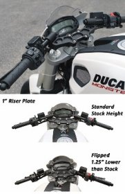 12-16  WoodCraft Clipon Riser Adapter Plate with Long Black Bars - Ducati Monster 696/796/1100
