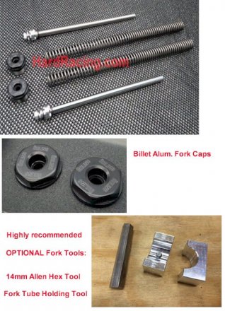 Ohlins FDK101/201 Fork Valve Kit, Fork Springs, & Billet Alum. Fork Caps for OEM Forks - Honda Grom & Grom SF - IN STOCK